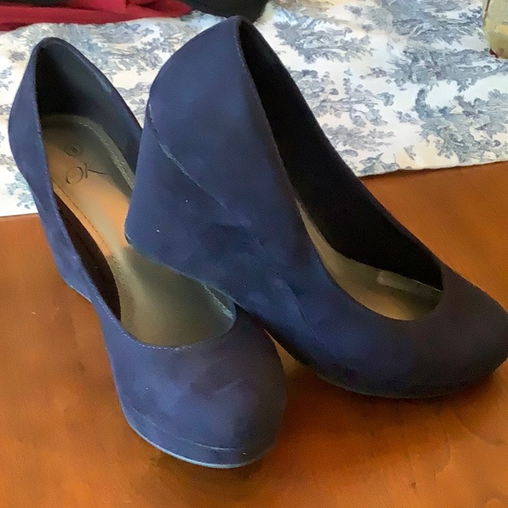Blue suede heels